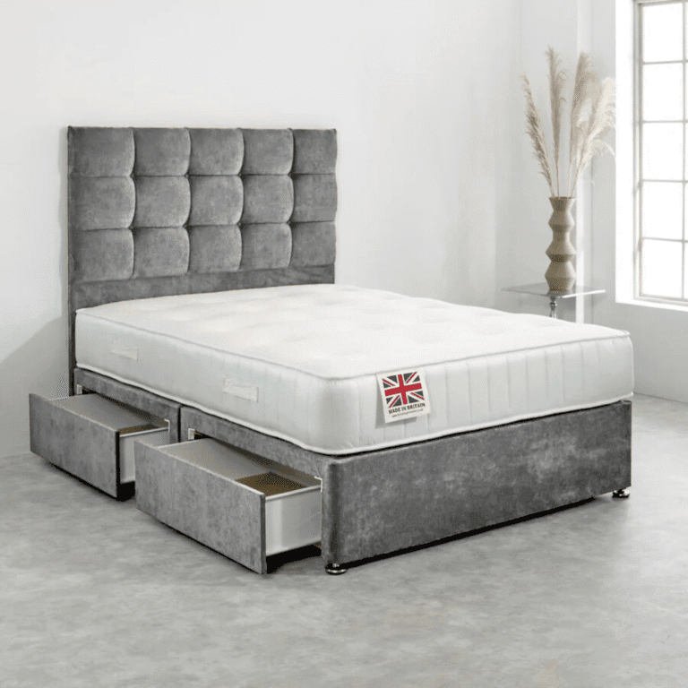 Small Double Divan Bed Set with Diamond Studded Cube Headboard UK - Detail view of premium divan from CESS Furniture UK